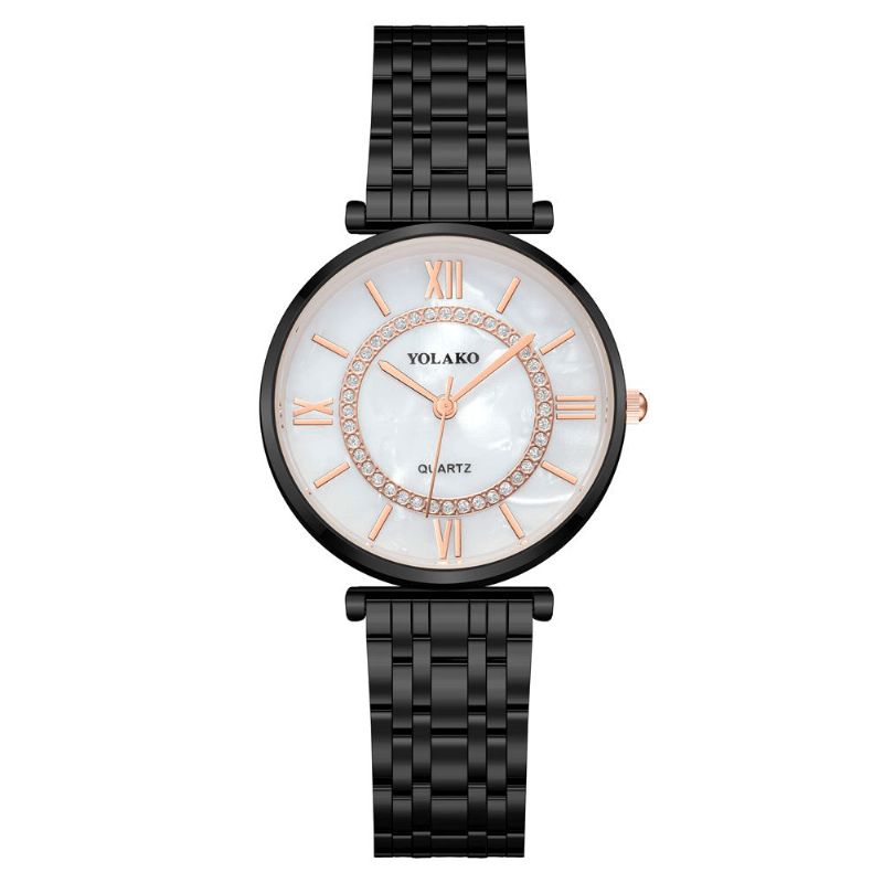 Yolakd A0707 Codzienne Style Ultra Thin Full Alloy Damskie Wrist Zegarek Shell Dial Quartz Watch