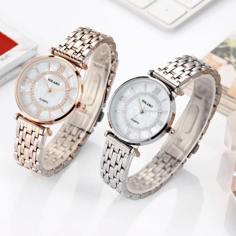 Yolakd A0707 Codzienne Style Ultra Thin Full Alloy Damskie Wrist Zegarek Shell Dial Quartz Watch