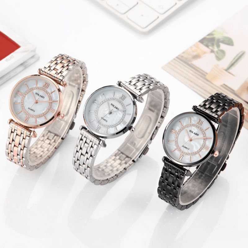 Yolakd A0707 Codzienne Style Ultra Thin Full Alloy Damskie Wrist Zegarek Shell Dial Quartz Watch