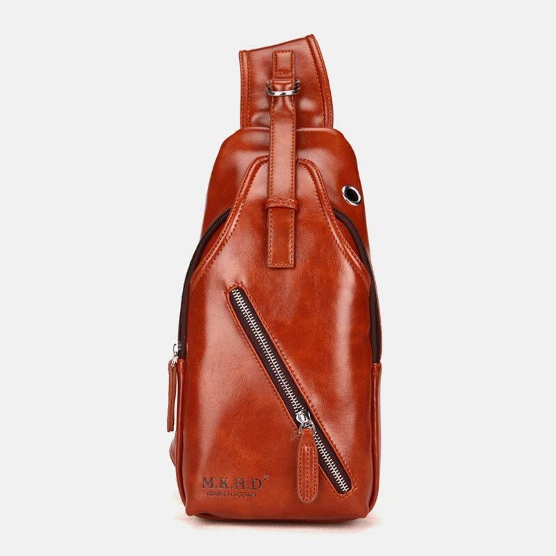 Mężczyźni Faux Leather Oil Leather Business Codzienne Travel Wodoodporna Torba Na Ramię Torba Na Klatkę Piersiową