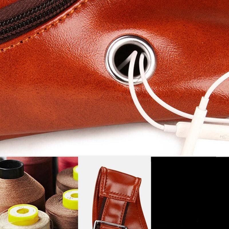 Mężczyźni Faux Leather Oil Leather Business Codzienne Travel Wodoodporna Torba Na Ramię Torba Na Klatkę Piersiową