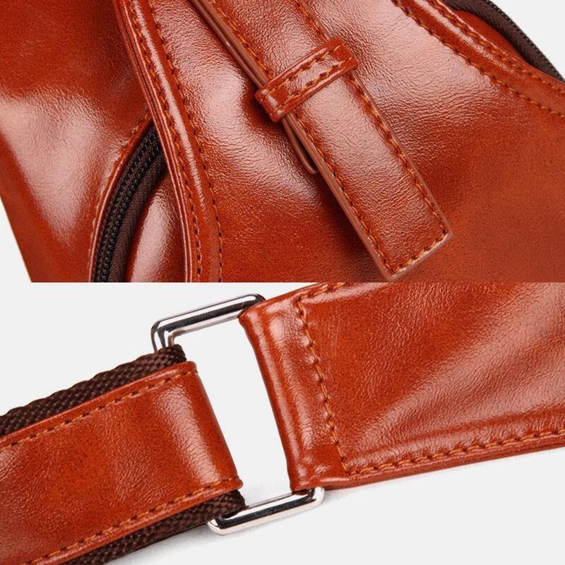 Mężczyźni Faux Leather Oil Leather Business Codzienne Travel Wodoodporna Torba Na Ramię Torba Na Klatkę Piersiową