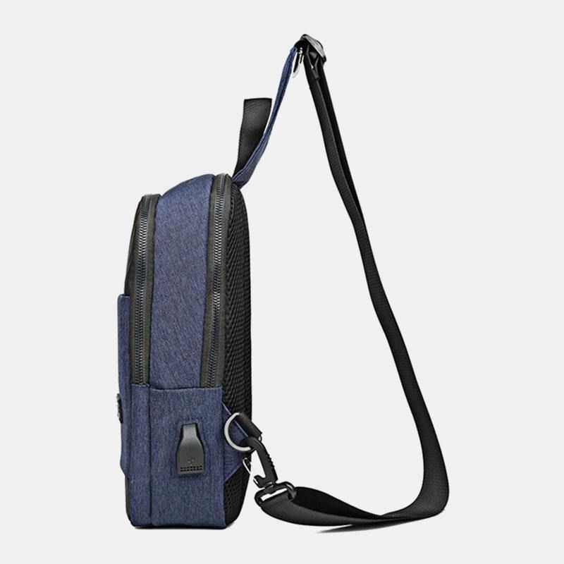 Mężczyźni Oxford Wodoodporna Torba Na Klatkę Piersiową Usb O Dużej Pojemności Messenger Crossbody Bag