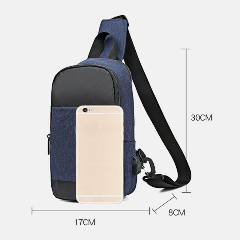 Mężczyźni Oxford Wodoodporna Torba Na Klatkę Piersiową Usb O Dużej Pojemności Messenger Crossbody Bag