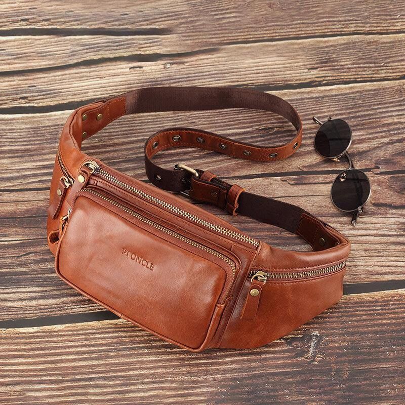 Mężczyźni Prawdziwa Skóra Retro Sport Outdoor Multi-Carry Torba Na Klatkę Piersiową Sling Bag Crossbody Bag Torba Na Pas