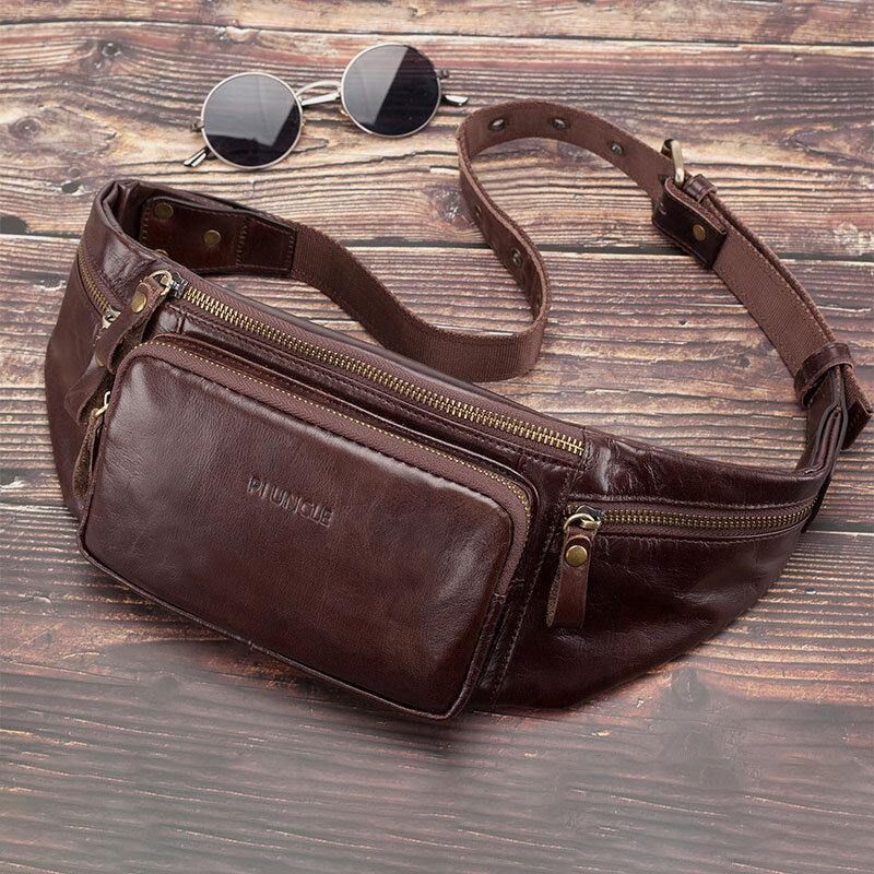 Mężczyźni Prawdziwa Skóra Retro Sport Outdoor Multi-Carry Torba Na Klatkę Piersiową Sling Bag Crossbody Bag Torba Na Pas