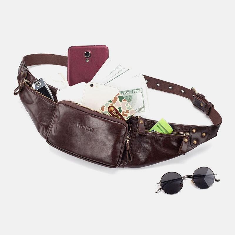 Mężczyźni Prawdziwa Skóra Retro Sport Outdoor Multi-Carry Torba Na Klatkę Piersiową Sling Bag Crossbody Bag Torba Na Pas