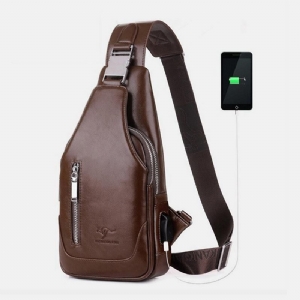 Mężczyźni Pu Leather Business Codzienne Outdoor Wodoodporna Torba Na Ramię Multi-Carry Torba Crossbody Torba Na Klatkę Piersiową Z Ładowaniem Usb