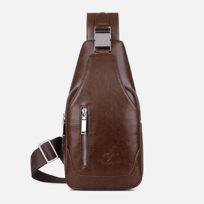 Mężczyźni Pu Leather Business Codzienne Outdoor Wodoodporna Torba Na Ramię Multi-Carry Torba Crossbody Torba Na Klatkę Piersiową Z Ładowaniem Usb