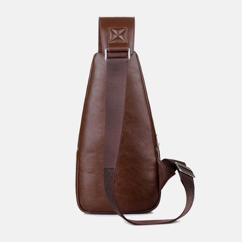 Mężczyźni Pu Leather Business Codzienne Outdoor Wodoodporna Torba Na Ramię Multi-Carry Torba Crossbody Torba Na Klatkę Piersiową Z Ładowaniem Usb