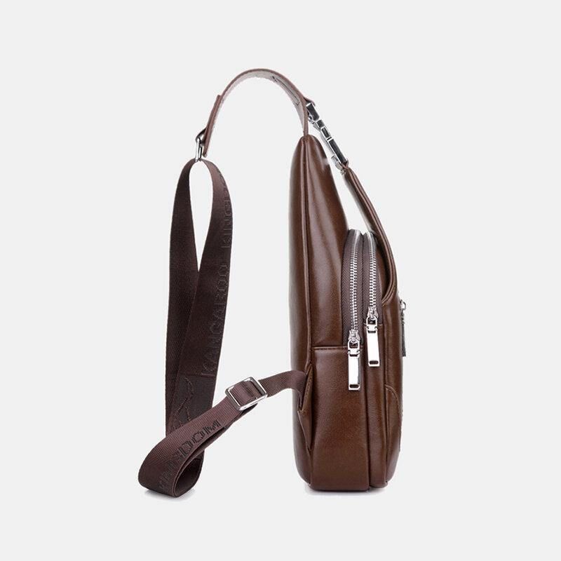 Mężczyźni Pu Leather Business Codzienne Outdoor Wodoodporna Torba Na Ramię Multi-Carry Torba Crossbody Torba Na Klatkę Piersiową Z Ładowaniem Usb