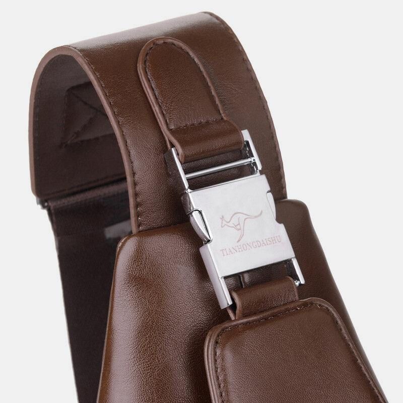 Mężczyźni Pu Leather Business Codzienne Outdoor Wodoodporna Torba Na Ramię Multi-Carry Torba Crossbody Torba Na Klatkę Piersiową Z Ładowaniem Usb