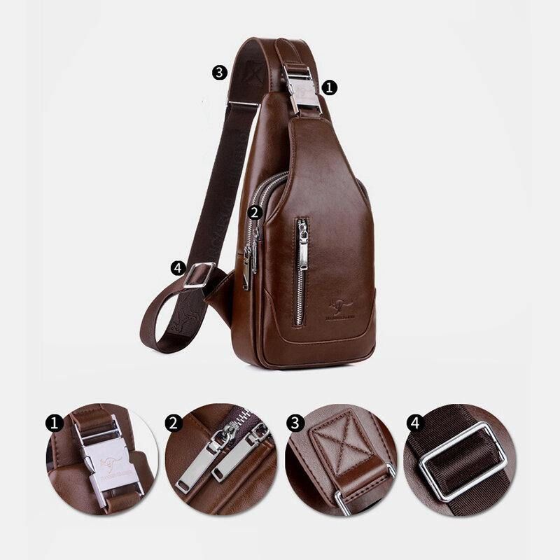 Mężczyźni Pu Leather Business Codzienne Outdoor Wodoodporna Torba Na Ramię Multi-Carry Torba Crossbody Torba Na Klatkę Piersiową Z Ładowaniem Usb