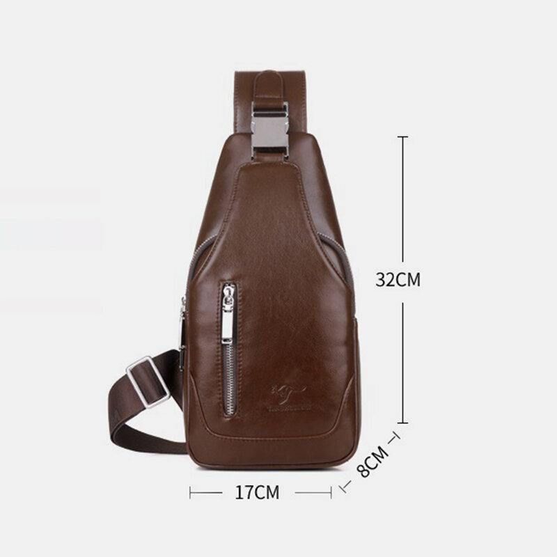 Mężczyźni Pu Leather Business Codzienne Outdoor Wodoodporna Torba Na Ramię Multi-Carry Torba Crossbody Torba Na Klatkę Piersiową Z Ładowaniem Usb