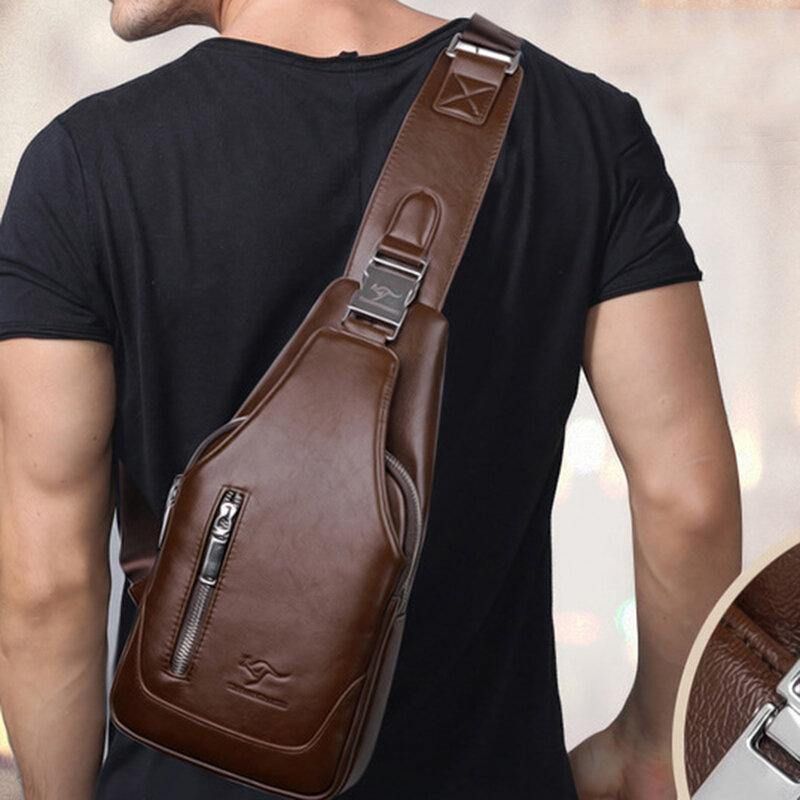 Mężczyźni Pu Leather Business Codzienne Outdoor Wodoodporna Torba Na Ramię Multi-Carry Torba Crossbody Torba Na Klatkę Piersiową Z Ładowaniem Usb