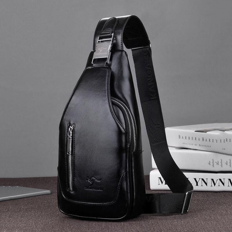 Mężczyźni Pu Leather Business Codzienne Outdoor Wodoodporna Torba Na Ramię Multi-Carry Torba Crossbody Torba Na Klatkę Piersiową Z Ładowaniem Usb