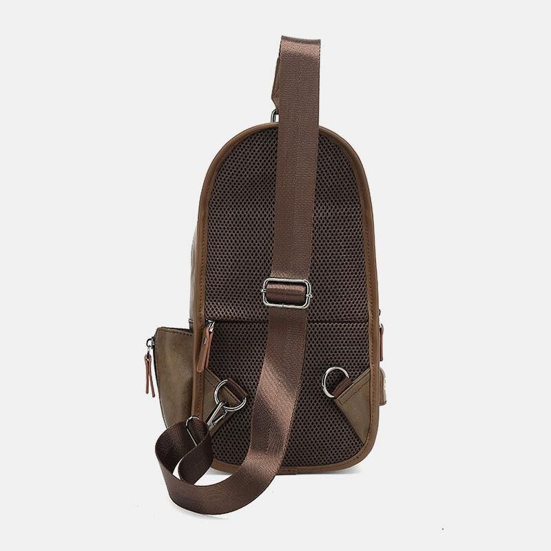 Mężczyźni Pu Leather Vintage Wielofunkcyjny Otwór Na Słuchawki Usb Ładowanie Crossbody Bag Torba Na Klatkę Piersiową Sling Bag