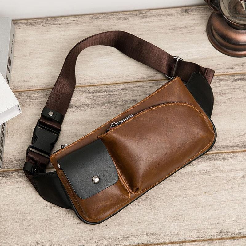 Męska Faux Leather Retro Business Codzienne Multi-Carry Waist Bag Torba Na Klatkę Piersiową Sling Bag