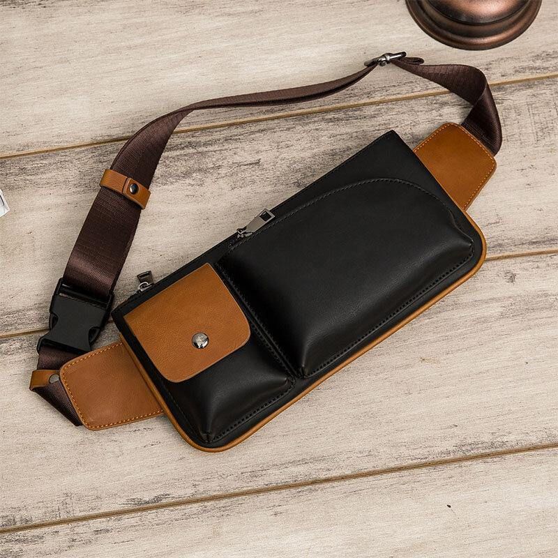 Męska Faux Leather Retro Business Codzienne Multi-Carry Waist Bag Torba Na Klatkę Piersiową Sling Bag