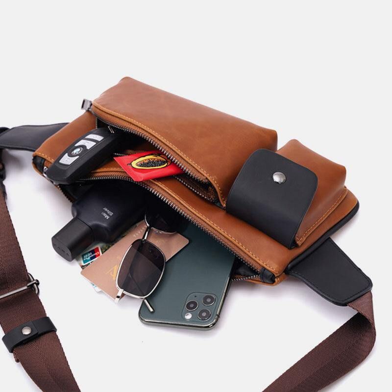 Męska Faux Leather Retro Business Codzienne Multi-Carry Waist Bag Torba Na Klatkę Piersiową Sling Bag