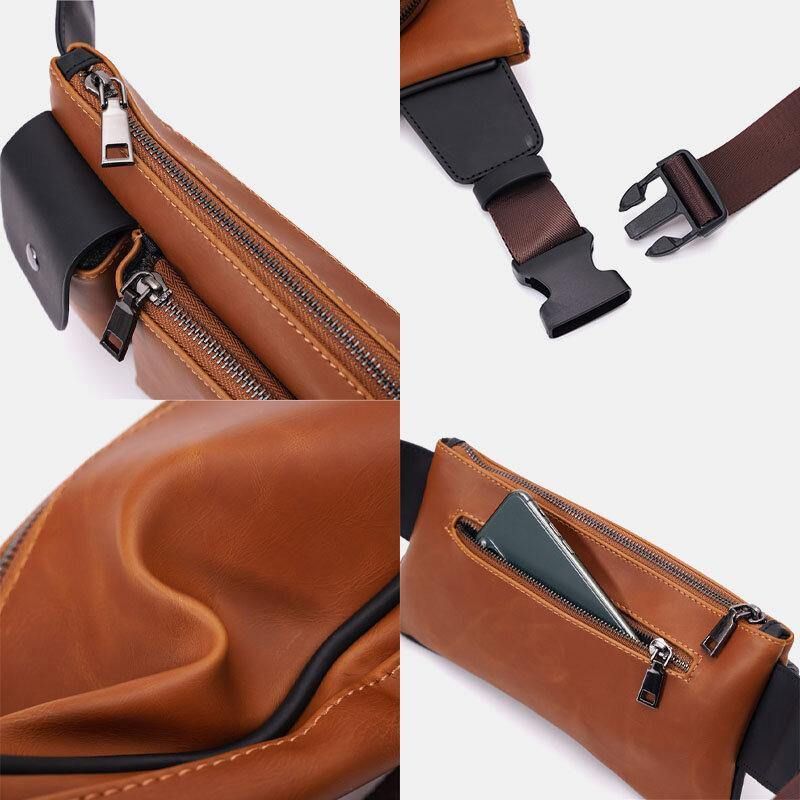 Męska Faux Leather Retro Business Codzienne Multi-Carry Waist Bag Torba Na Klatkę Piersiową Sling Bag