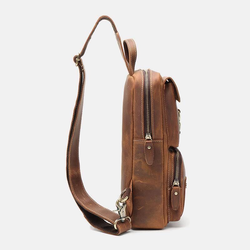 Męska Torba Z Prawdziwej Skóry Bydlęcej Retro Moda Chest Bag Crossbody Bag Sling Bag