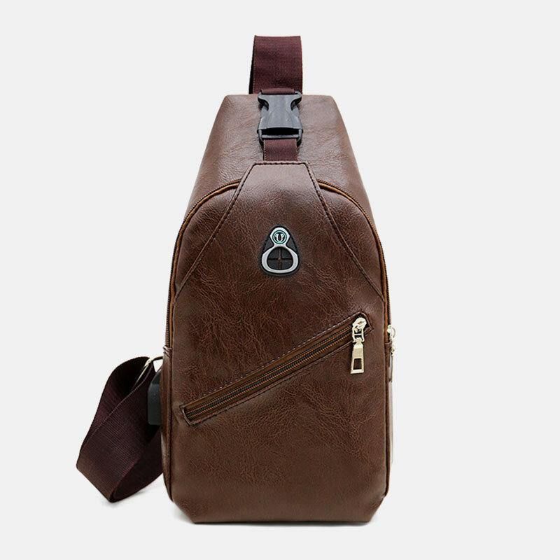 Męska Torba Ze Sztucznej Skóry Usb Do Ładowania Travel Retro Business Chest Bag Crossbody Bag