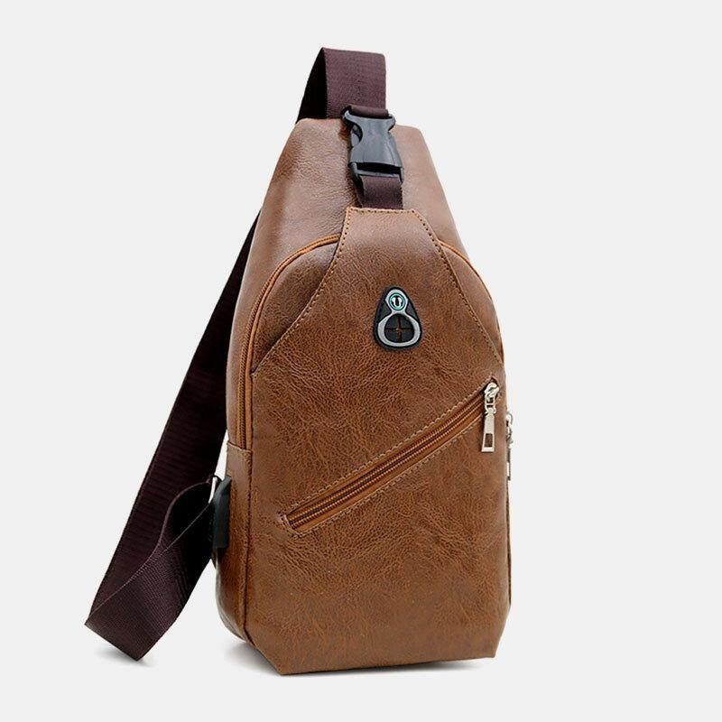 Męska Torba Ze Sztucznej Skóry Usb Do Ładowania Travel Retro Business Chest Bag Crossbody Bag