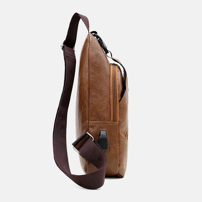 Męska Torba Ze Sztucznej Skóry Usb Do Ładowania Travel Retro Business Chest Bag Crossbody Bag