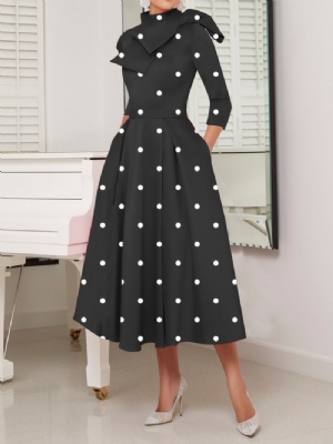 Polka Dots Regular Fit Wysoka Elastyczność X-Line Stójka Eleganckie Sukienki