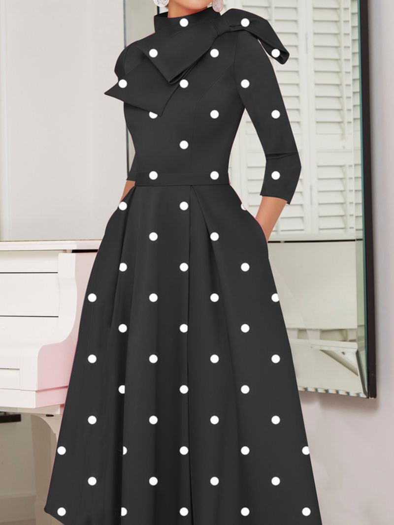 Polka Dots Regular Fit Wysoka Elastyczność X-Line Stójka Eleganckie Sukienki