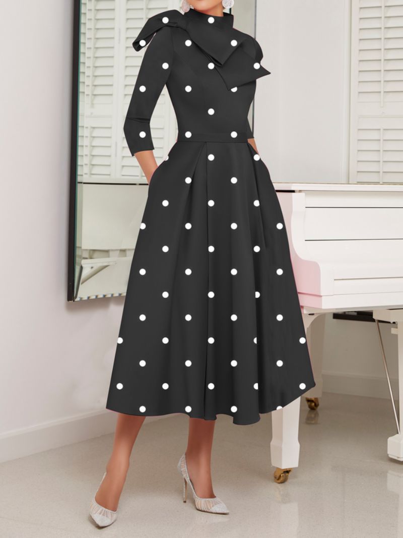 Polka Dots Regular Fit Wysoka Elastyczność X-Line Stójka Eleganckie Sukienki