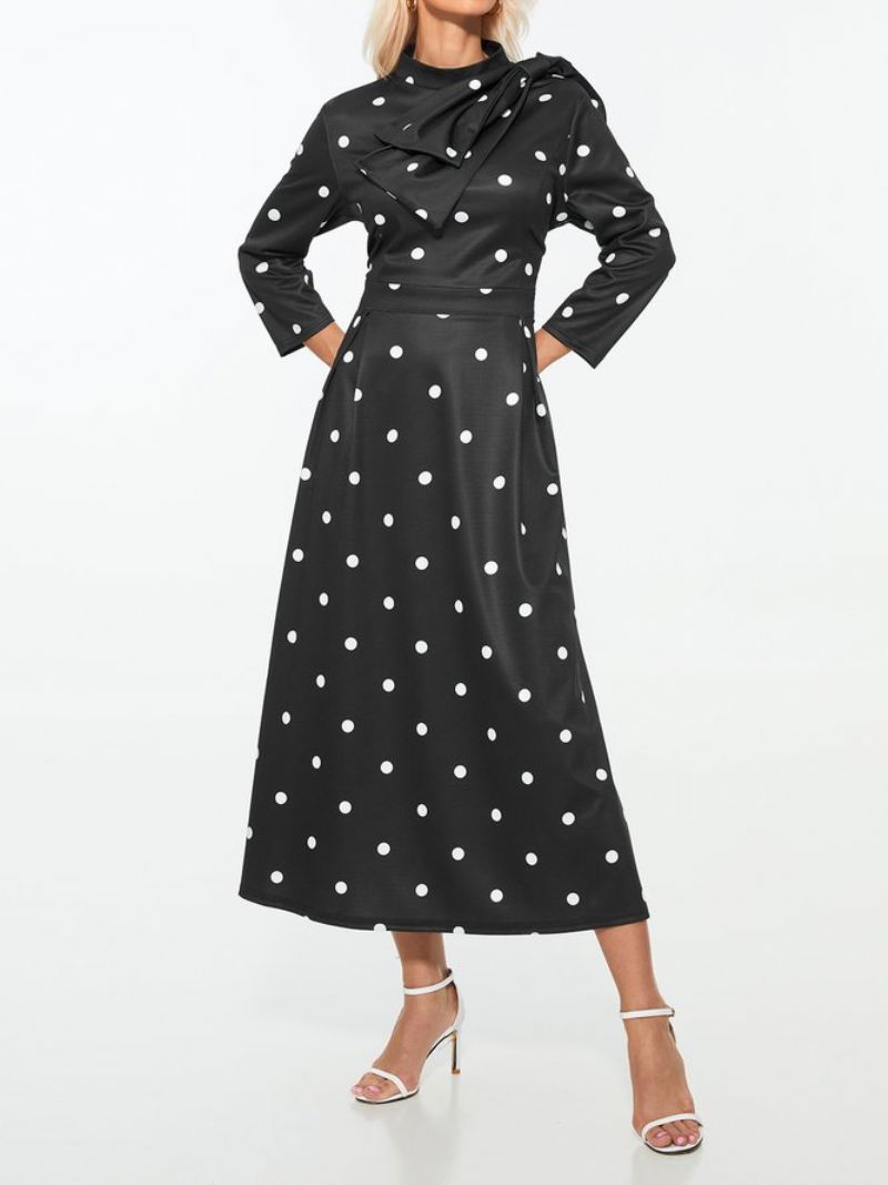 Polka Dots Regular Fit Wysoka Elastyczność X-Line Stójka Eleganckie Sukienki