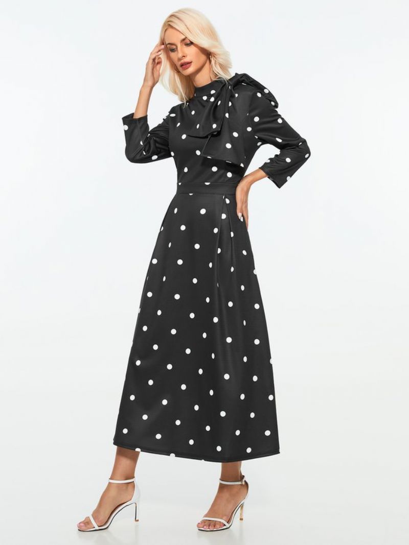 Polka Dots Regular Fit Wysoka Elastyczność X-Line Stójka Eleganckie Sukienki