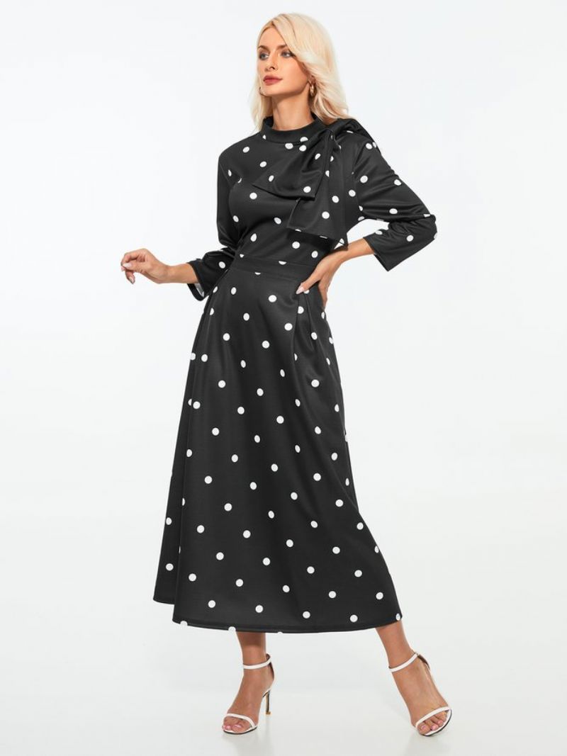 Polka Dots Regular Fit Wysoka Elastyczność X-Line Stójka Eleganckie Sukienki