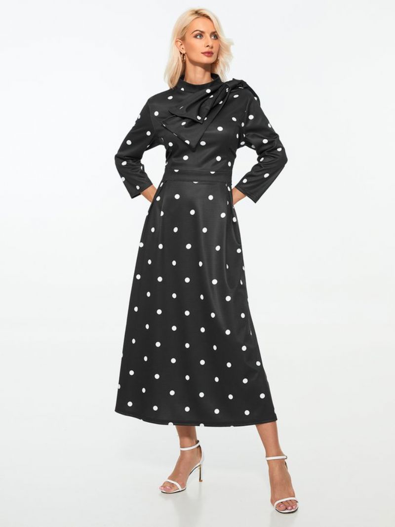 Polka Dots Regular Fit Wysoka Elastyczność X-Line Stójka Eleganckie Sukienki