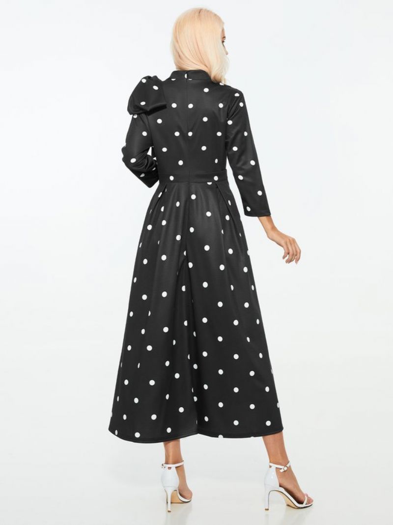 Polka Dots Regular Fit Wysoka Elastyczność X-Line Stójka Eleganckie Sukienki