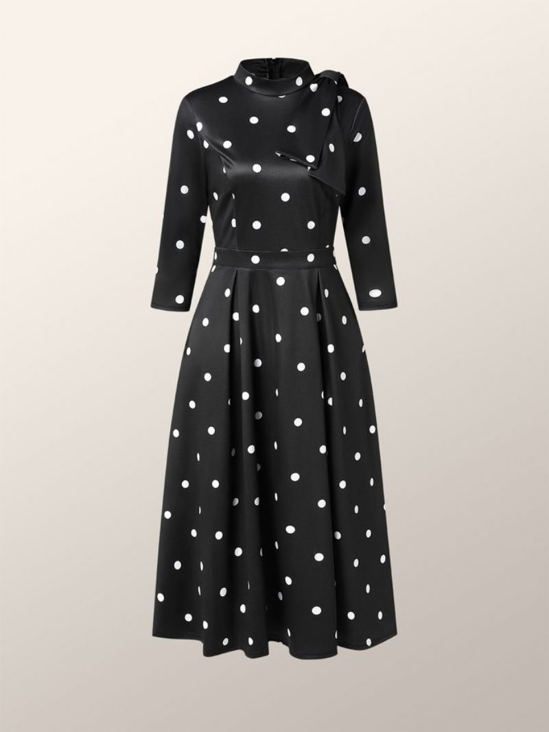 Polka Dots Regular Fit Wysoka Elastyczność X-Line Stójka Eleganckie Sukienki