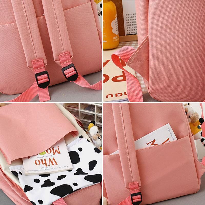 5 Szt. Płótno Preppy Cow Pattern Wielofunkcyjna Torba Kombinowana Plecak Tote Crossbody Bag Portfel Sprzęgła