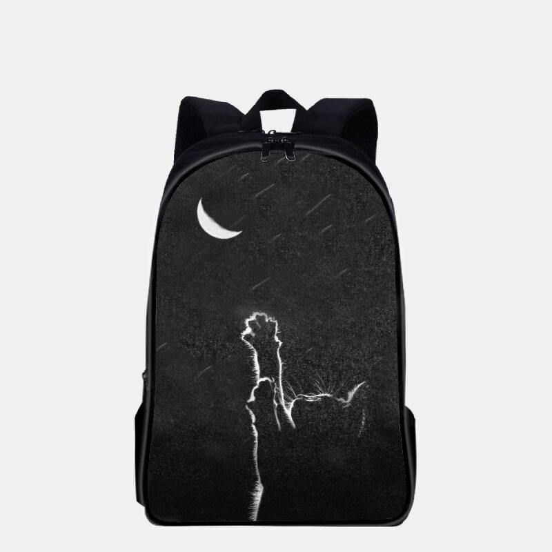 Kobiety Oxford Cloth Codzienne Cute Black Cat Back View I Moon Printing Plecak Szkolny