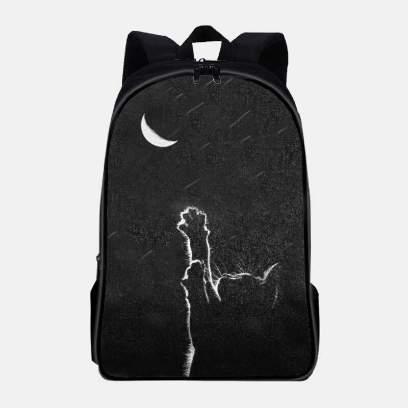 Kobiety Oxford Cloth Codzienne Cute Black Cat Back View I Moon Printing Plecak Szkolny