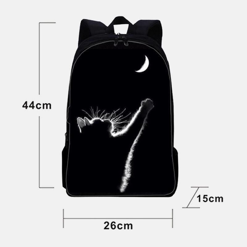 Kobiety Oxford Cloth Codzienne Cute Black Cat Back View I Moon Printing Plecak Szkolny