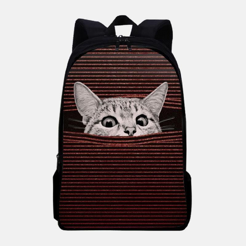 Kobiety Oxford Cloth Duża Pojemność Cartoon Cat Stripe Pattern Printing Plecak