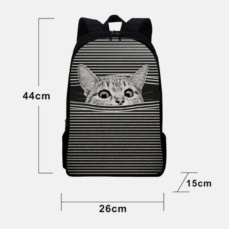 Kobiety Oxford Cloth Duża Pojemność Cartoon Cat Stripe Pattern Printing Plecak