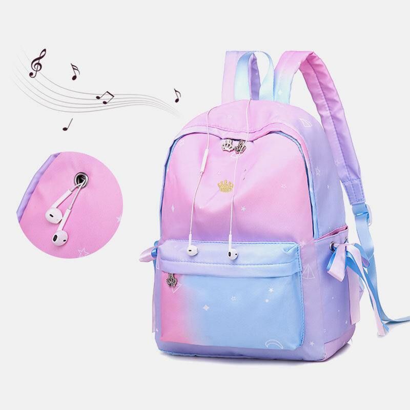 Kobiety Oxford Color Gradient Earphone Hole Bowknot Codzienne Studeng Bag Backpack