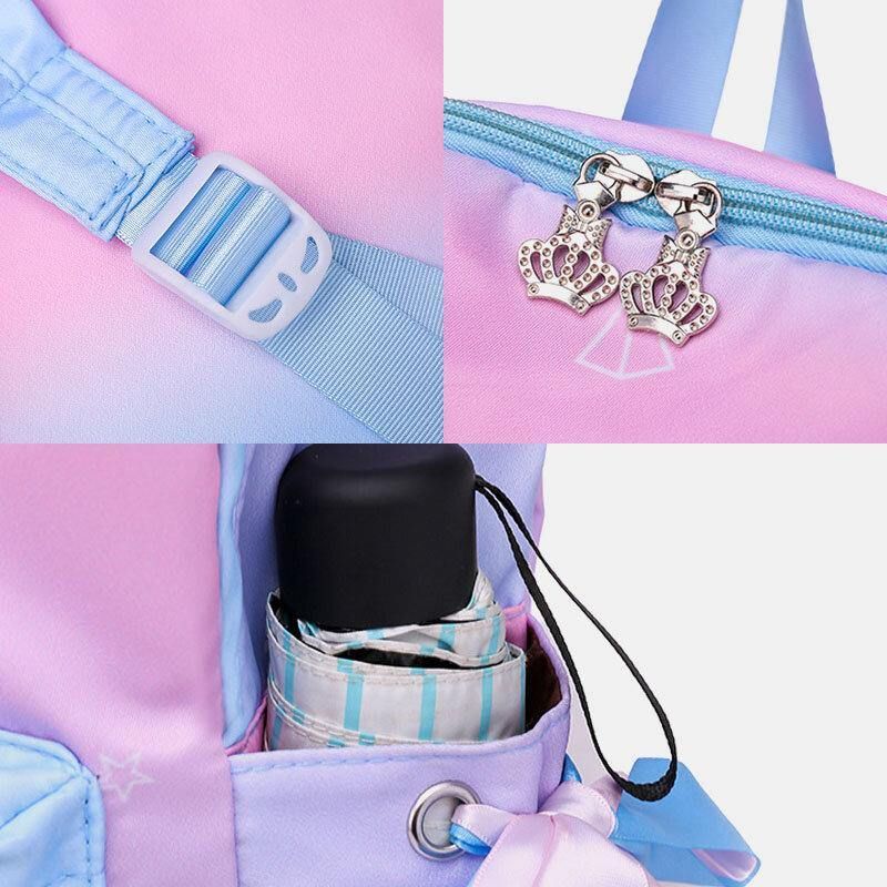 Kobiety Oxford Color Gradient Earphone Hole Bowknot Codzienne Studeng Bag Backpack