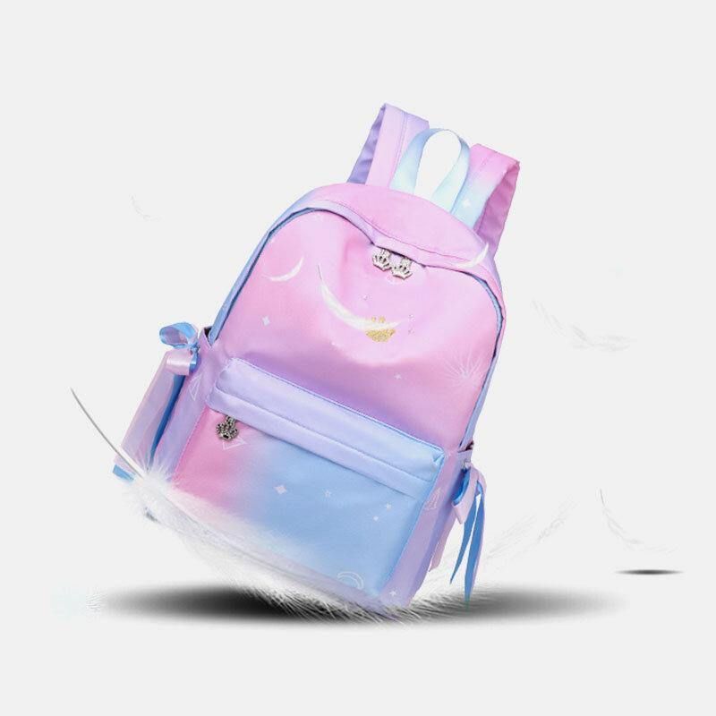 Kobiety Oxford Color Gradient Earphone Hole Bowknot Codzienne Studeng Bag Backpack