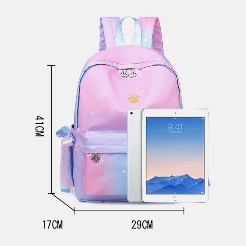 Kobiety Oxford Color Gradient Earphone Hole Bowknot Codzienne Studeng Bag Backpack