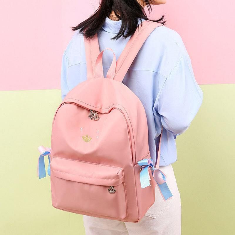 Kobiety Oxford Color Gradient Earphone Hole Bowknot Codzienne Studeng Bag Backpack