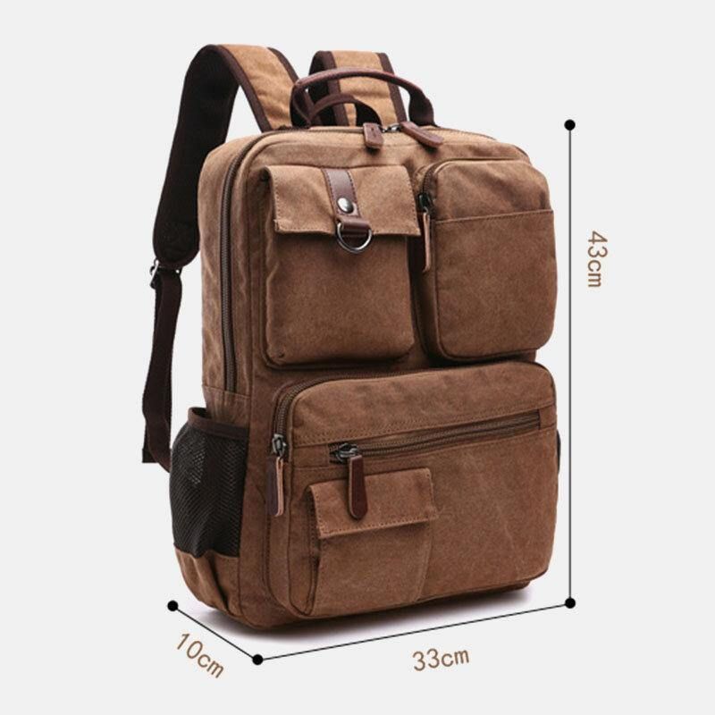 Mężczyźni Canvas Duża Pojemność Multi-Pocket Anti-Theft Codzienne Torba Podróżna Torba Na Komputer Plecaki